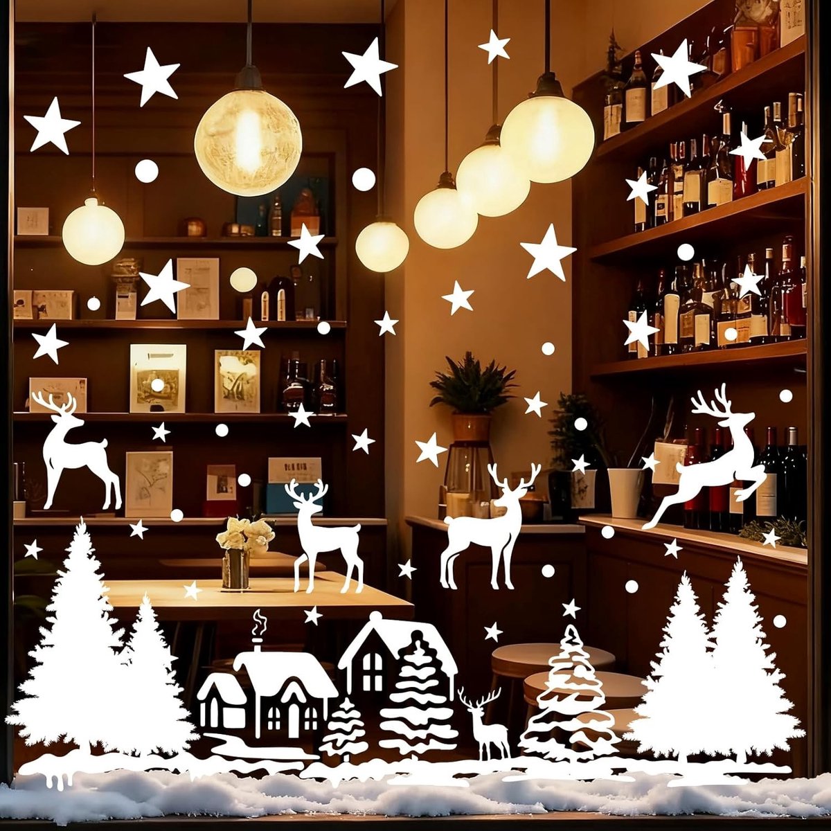 Zelfklevende Raamstickers - Wit - 30 x 20 cm - Herbruikbare Kerstdecoratie met Sneeuwvlokken en Sterren - Voor Thuis en Kantoor