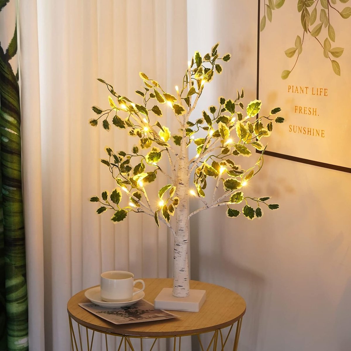 Led-tafellamp - Groen blad - 60 cm - Kunstkerstboom met Timer en USB - Voor Thuisdecoratie