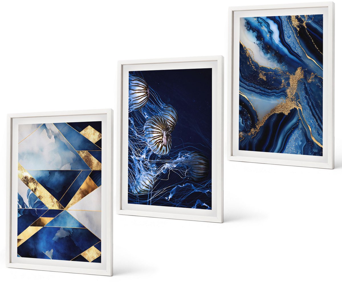 Coloray 3-Delige Schilderij Set - Abstracte, Elegante Patronen Met Accenten - 40 x 60 - Schilderijen Set - Wanddecoratie - Woonkamer - Woonkamer Decoratie