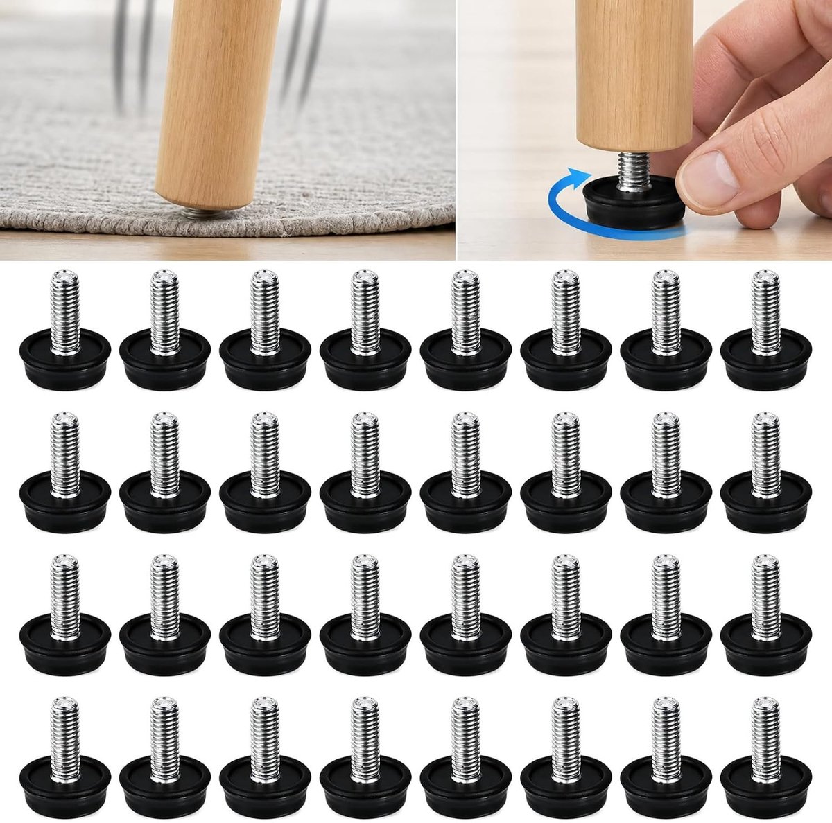 32 pieces adjustable furniture legs, M8 x 25 mm, furniture leveling - ShopVlot