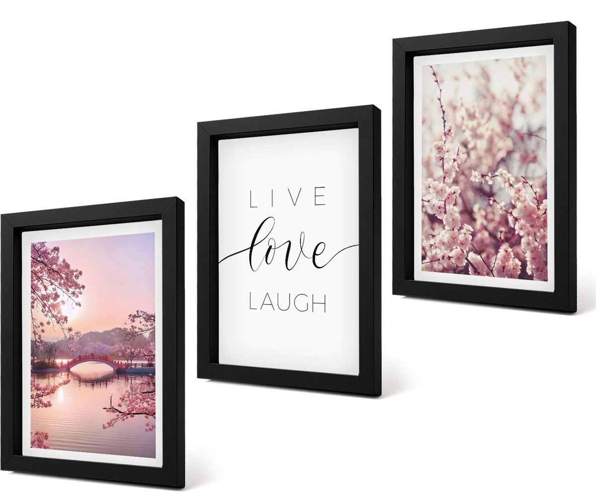 Coloray 4-Delige Schilderij Set - Bloemmotieven met een brug en een inscriptie - 20 x 30 cm - Decoratieve Muurdecoratie - Slaapkamer - Moderne Wanddecoratie