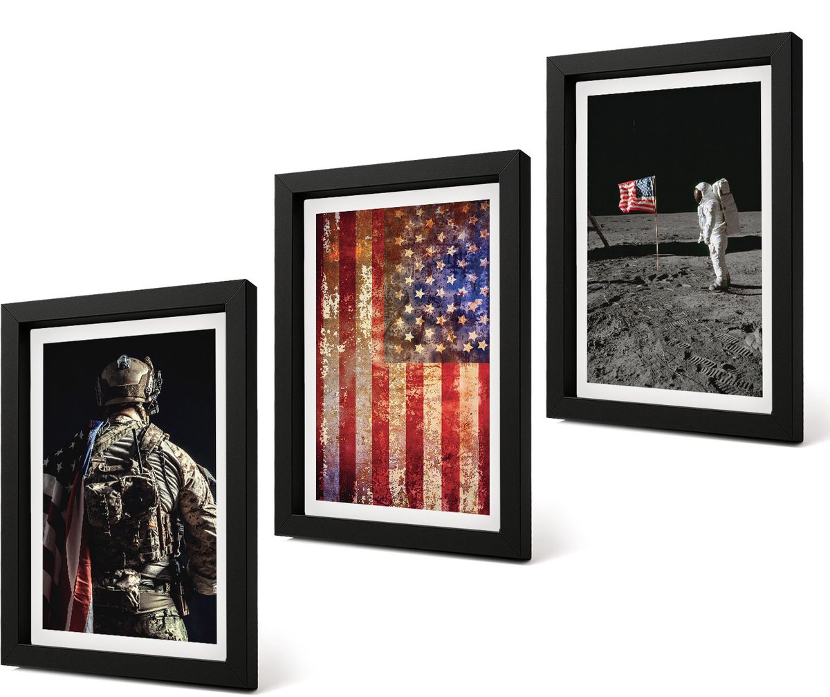 Coloray 4-Delige Schilderij Set - Amerikaanse nationale symbolen, vlag van de VS - 20 x 30 cm - Wanddecoratie - Moderne Interieurdecoratie - Interieur Decoratie