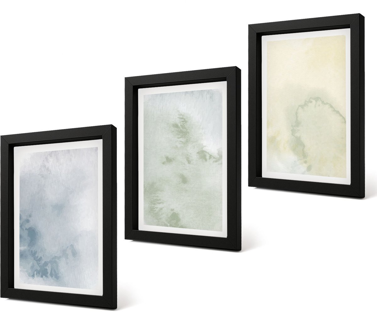 Coloray 4-Delige Schilderij Set - Pastelkleurige aquarelverf op canvastextuur - 20 x 30 cm - Muurdecoratie - Wanddecoratie - Hal - Interieur Decoratie