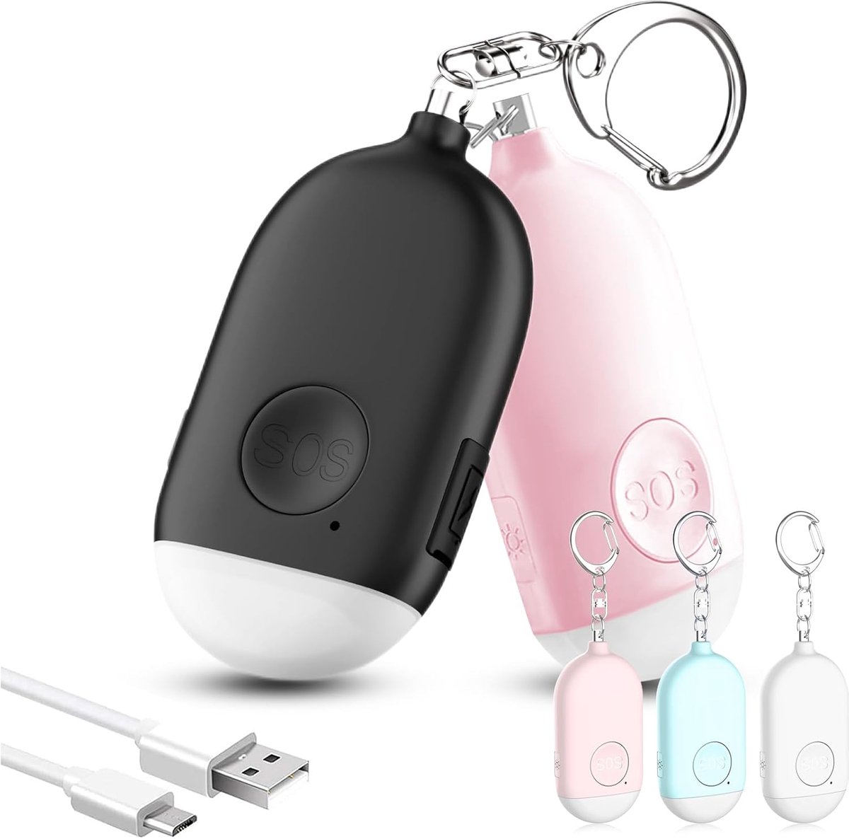Hion 2 Pcs Pocket Alarm for Women, 130 dB Rechargeable Personal Self Defense Alarm with LED Lights, Panic Alarm - ShopVlot