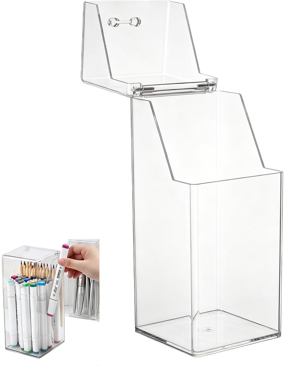 QUUPY Make-up borstelhouder stofdicht doorzichtig acryl cosmetische borstel organisator opbergdoos met deksel make-up - ShopVlot
