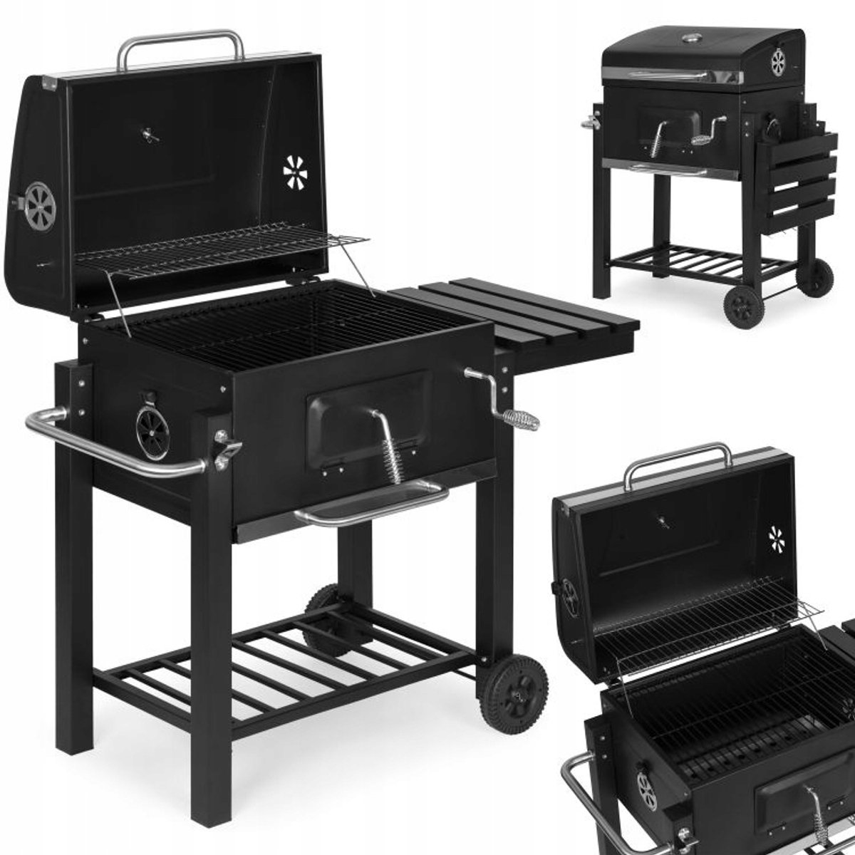Grote Koolgrill met Wielen, Planken en Thermometer - Verstelbaar