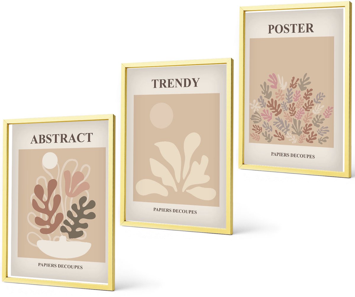 Coloray 3-Delige Schilderij Set - Stijlvolle Figuren En Plantenposters Van Henri Matisse - 40 x 40 cm En 40 x 60 cm - Wanddecoratie - Woonkamer Decoratie - Interieur Decoratie