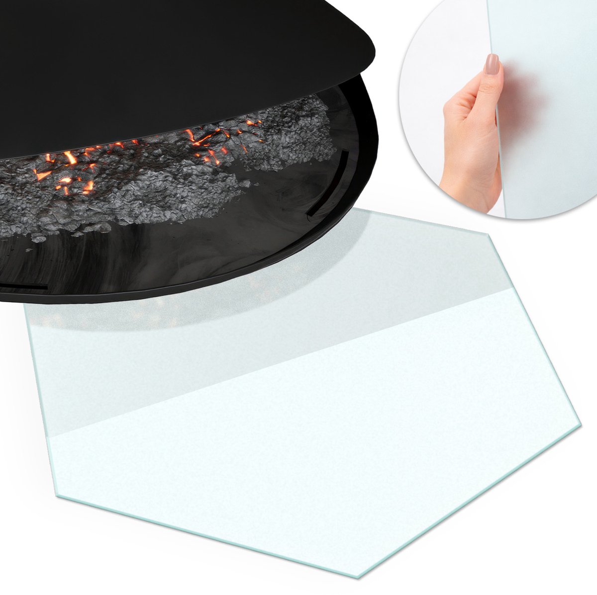 Wallfluent - Kachel vloerplaat - h40cm - Halftransparant Zeshoek - Plaat voor onder kachel - Glazen beschermplaat