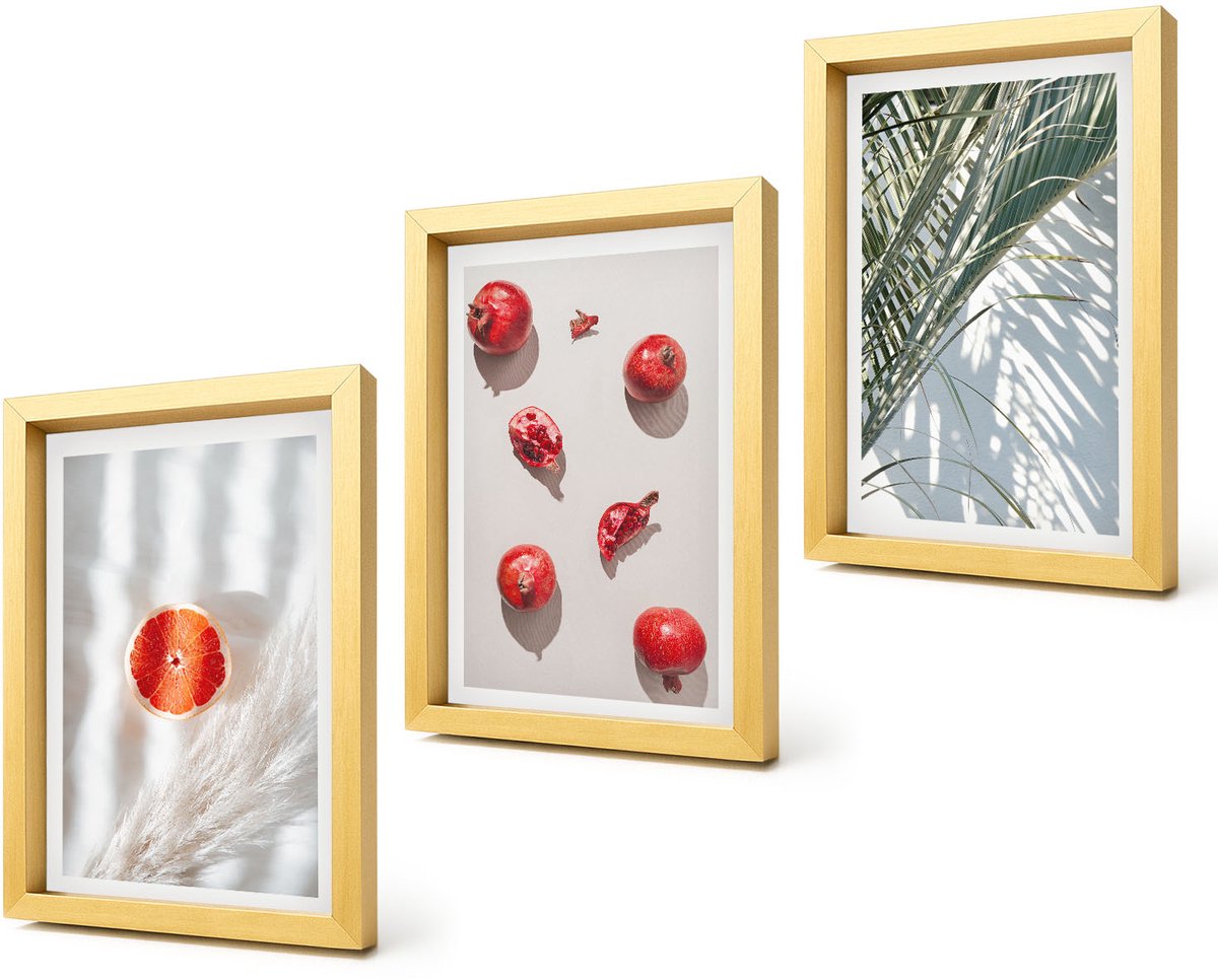 Coloray 4-Delige Schilderij Set - Tropische zomervruchten, palmbladeren - 20 x 30 cm - Wanddecoratie - Schilderijen Set - Interieur - Decoratieve Schilderijen
