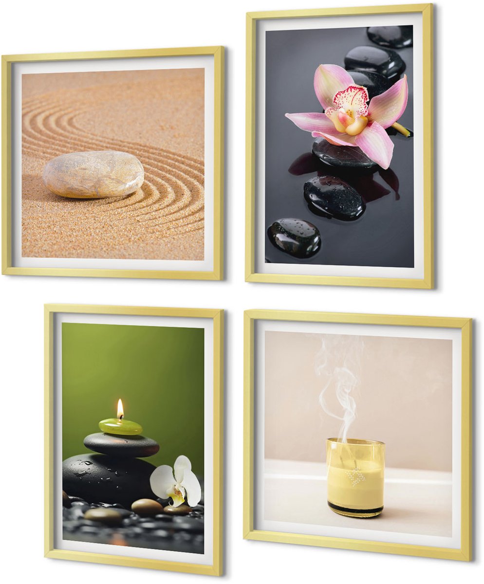 Coloray 4-Delige Schilderij Set - Rustgevende steenthema's: vrede en zen - 40 x 40 cm en 40 x 60 cm - Schilderijen Set - Wanddecoratie - Woonkamer - Stijlvolle Muurdecoratie