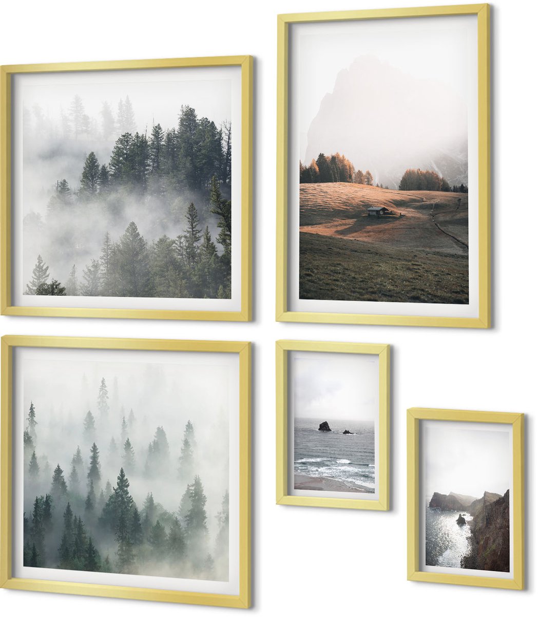 Coloray 5-Delige Schilderij Set - Natuurlijke Berglandschappen En Uitzichten Op Zee - 50 x 50 cm, 20 x 30 cm En 40 x 60 cm - Wanddecoratie - Schilderijen Set - Interieur - Moderne Wanddecoratie