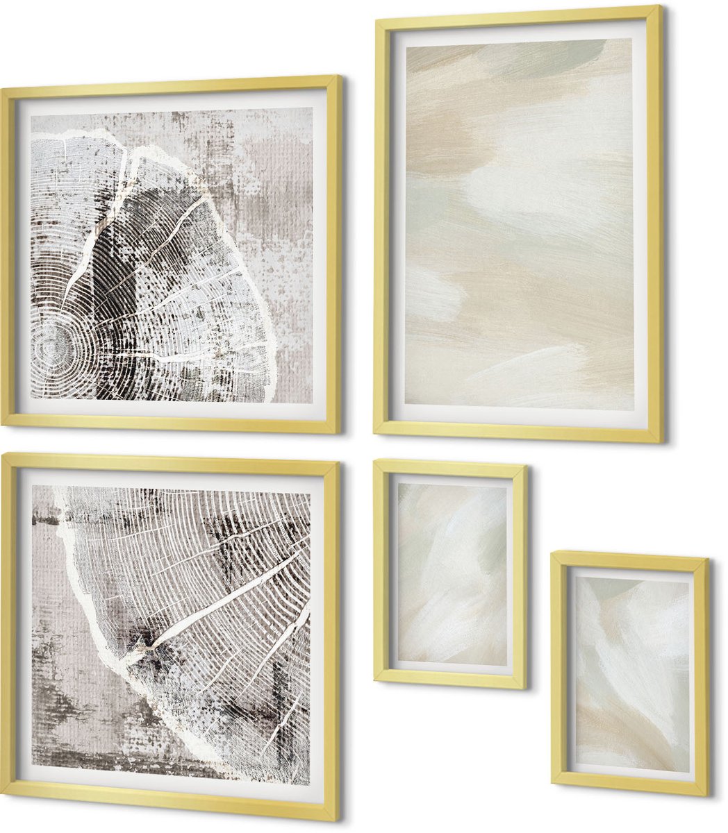 Coloray 5-Delige Schilderij Set - Verftextuur, Sporen Van Verf, Minimalisme - 50 x 50 cm, 20 x 30 cm En 40 x 60 cm - Stijlvolle Muurdecoratie - Slaapkamer