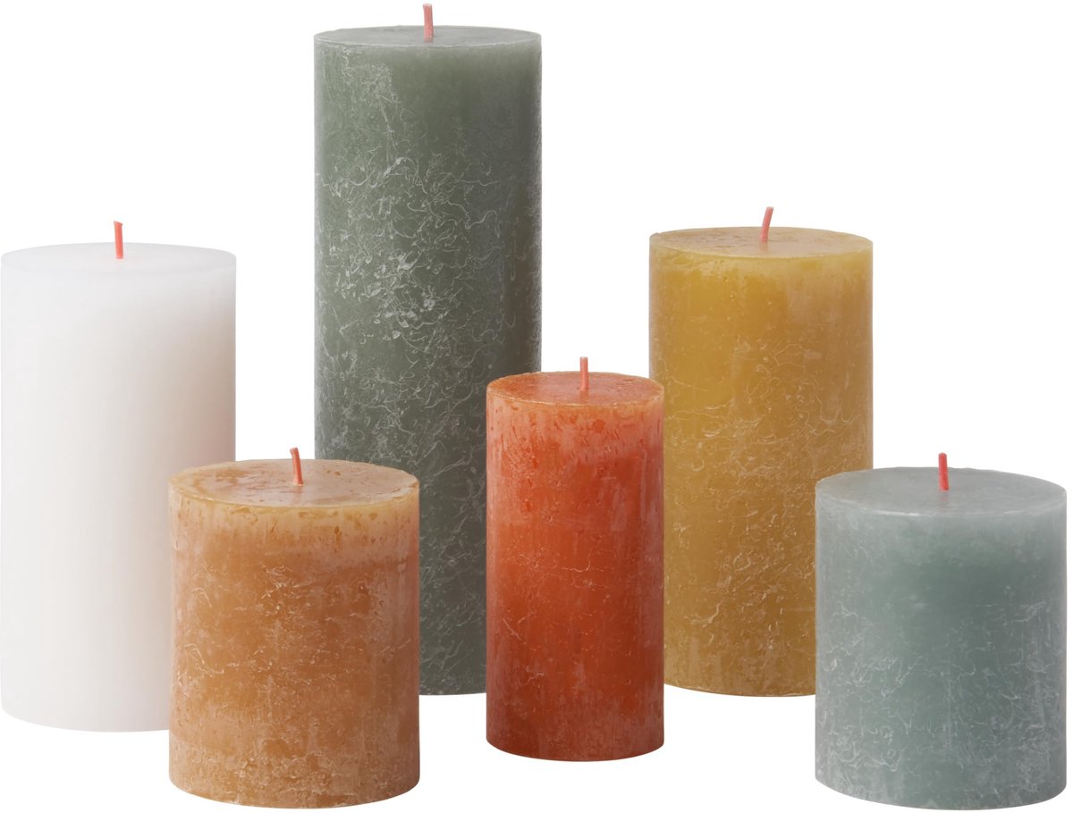 Famanu Rustieke stompkaarsen set van 6 stuks, retro decoratieve kaarsen voor in huis, lange brandduur, ongeparfumeerd, gemaakt van natuurlijke plantaardige was Zwart