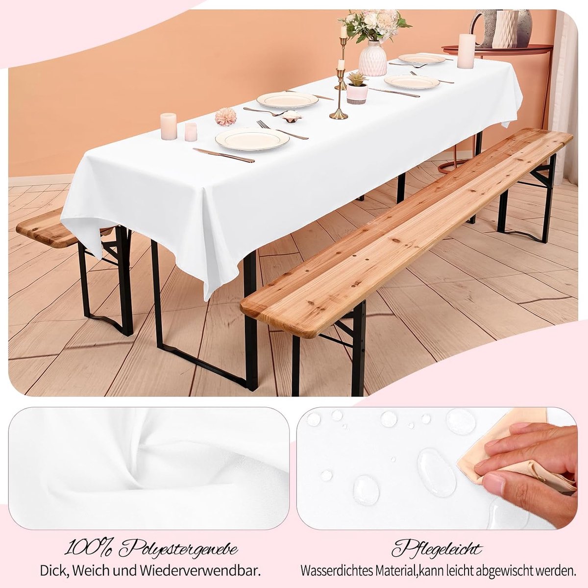 Beer Table Cloths White Beer Table Cover Universal for 50cm and 70cm Beer Table Waterproof Table Cloth Washable - ShopVlot