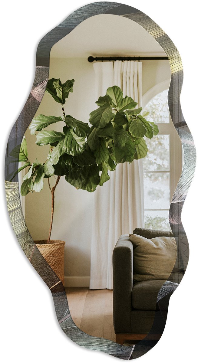 TULUP Tropische Bladeren Spiegel - Groen Rechthoekige Spiegel Voor Interieur - Organische Spiegel - Slaapkamer, Woonkamer, Kantoor - Modern - 45x90 cm - Totale afmeting 52x97 cm Tropische BladerenStructuur, Groen