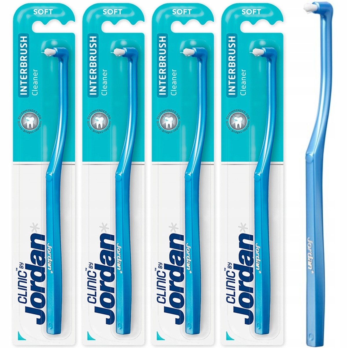 4x Jordan Interbrush Enkelvoudige Tandenborstel voor Beugels