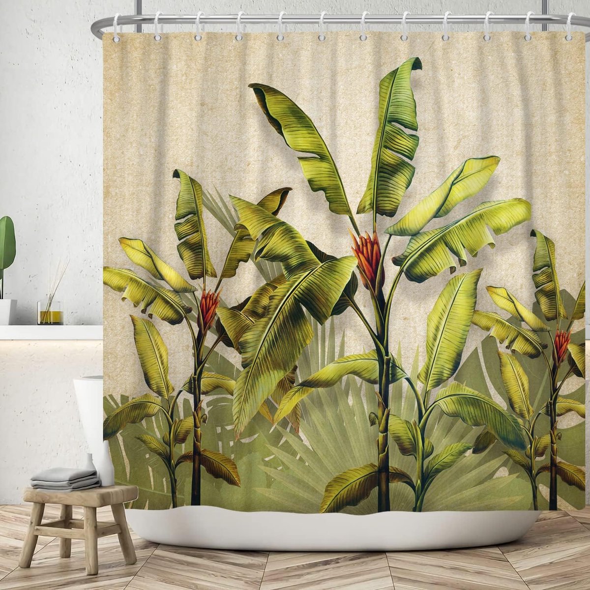 Shower Curtain 180 x 180 cm Vintage Washable Polyester Waterproof Shower Curtain for Bathtub with 12 Hooks - ShopVlot
