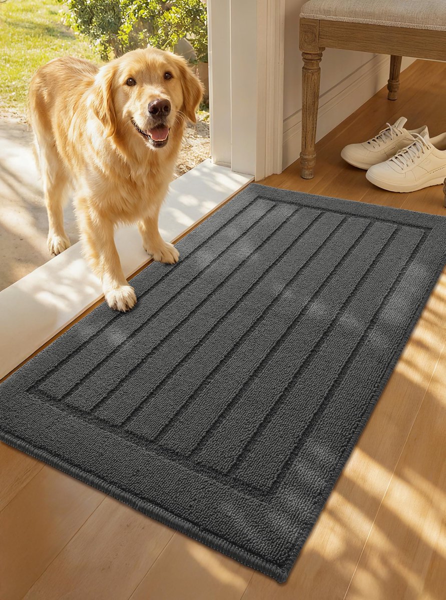 Famanu Antislip deurmat voor binnen, vuilvanger en absorberend tapijt, wasbaar, laag profiel, 43,5 x 75 cm, grijs, geschikt voor entree en veranda
