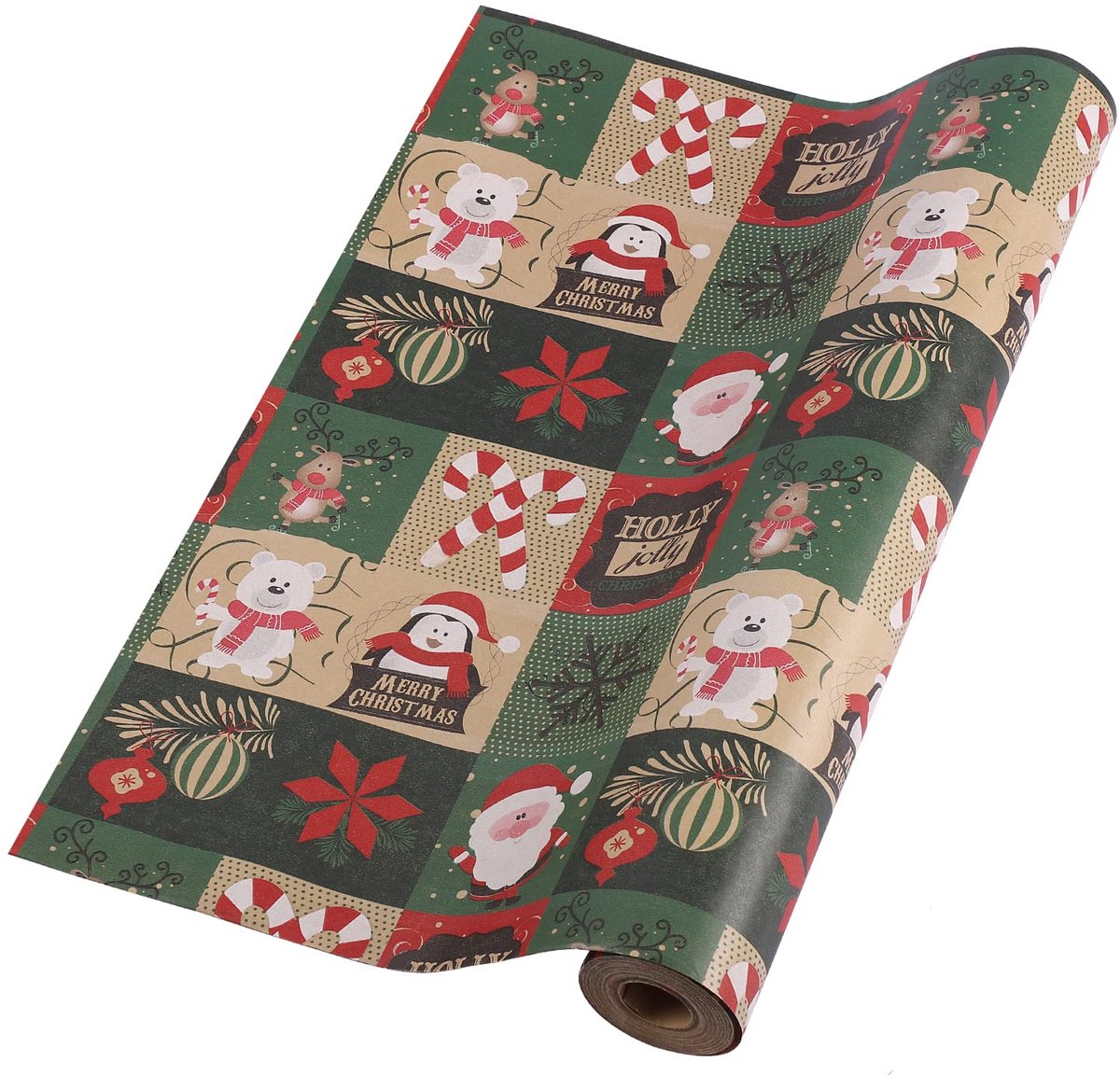 Famanu – Rol kerst inpakpapier, 43 cm x 15 m, kraft inpakpapier voor het inpakken van kerstcadeaus en feestdecoraties