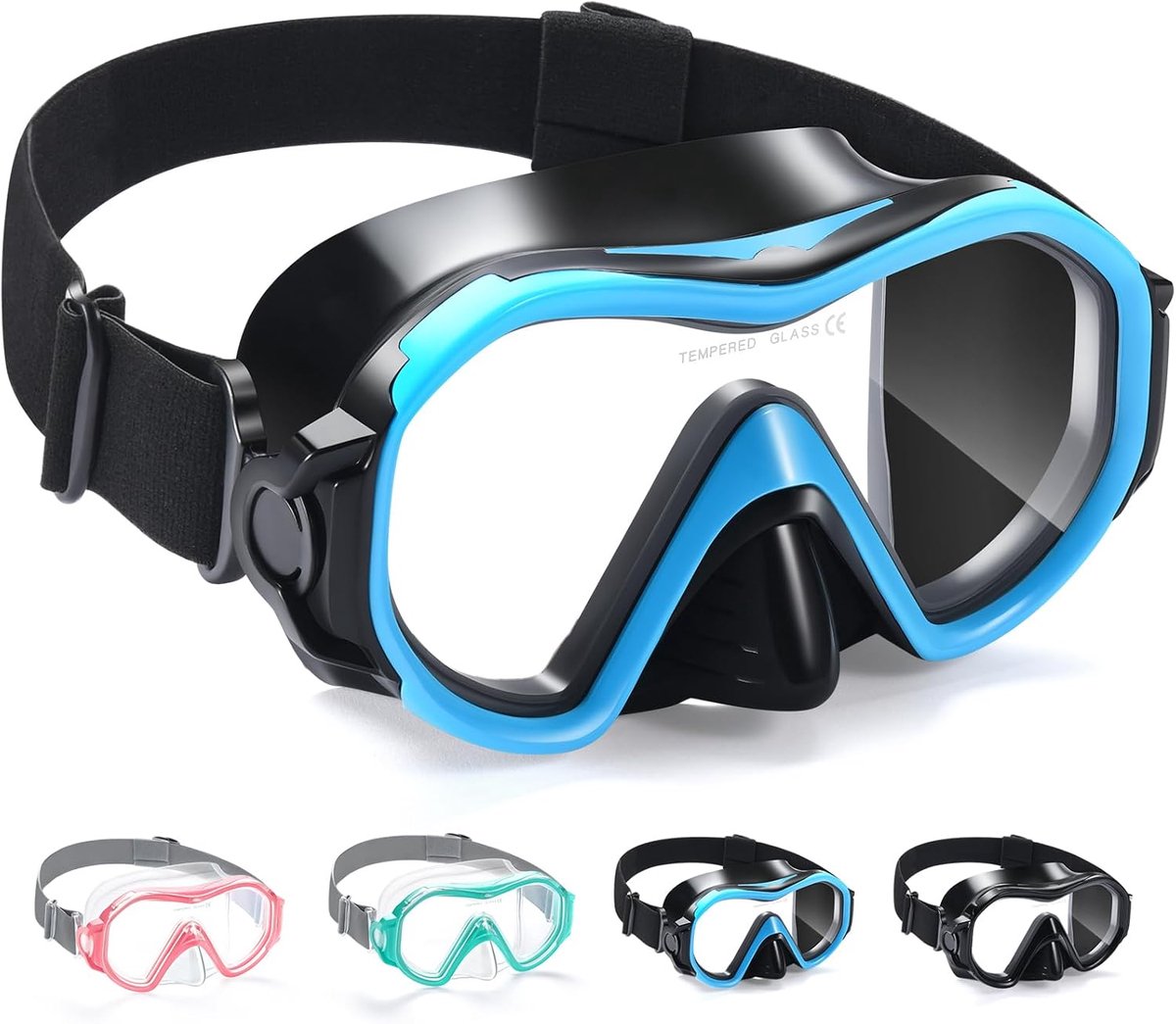 Supertrip Adult Diving Mask with Nose Protection, Adjustable Fabric Strap, 180° Panoramic HD Tempered Glass, Snorkel - ShopVlot