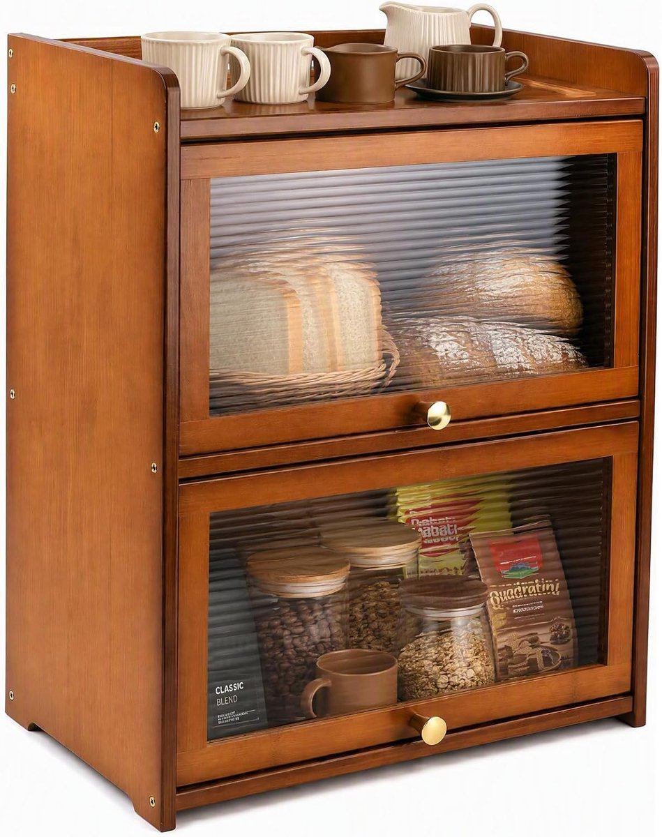 Broodtrommel van hout met 2 etages en schuifdeur, stofdicht - ShopVlot