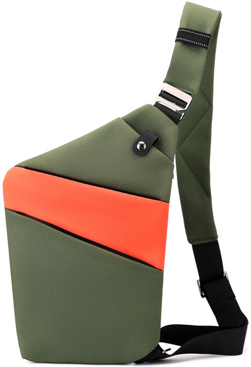 Veilige Schoudertas met Anti-Diefstal Functie - Waterdichte Crossbody Bag-schoudertas met grote capaciteit-Stijlvolle reistassen-Rechter schoudertas-Groen en oranje