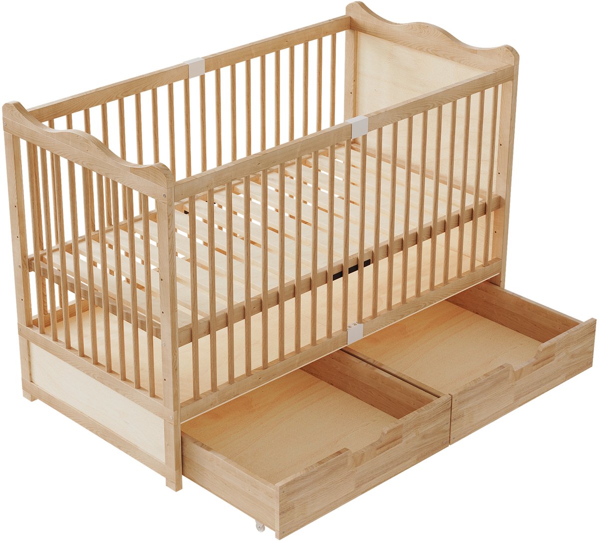 OKWISH Ledikant Babybed 70 x 140 cm Met 4 Hoogtestanden Lattenbodem En 2 Lades Voor Kinderkamer Hout Natuurlijke Kleur Zonder Matras Natural
