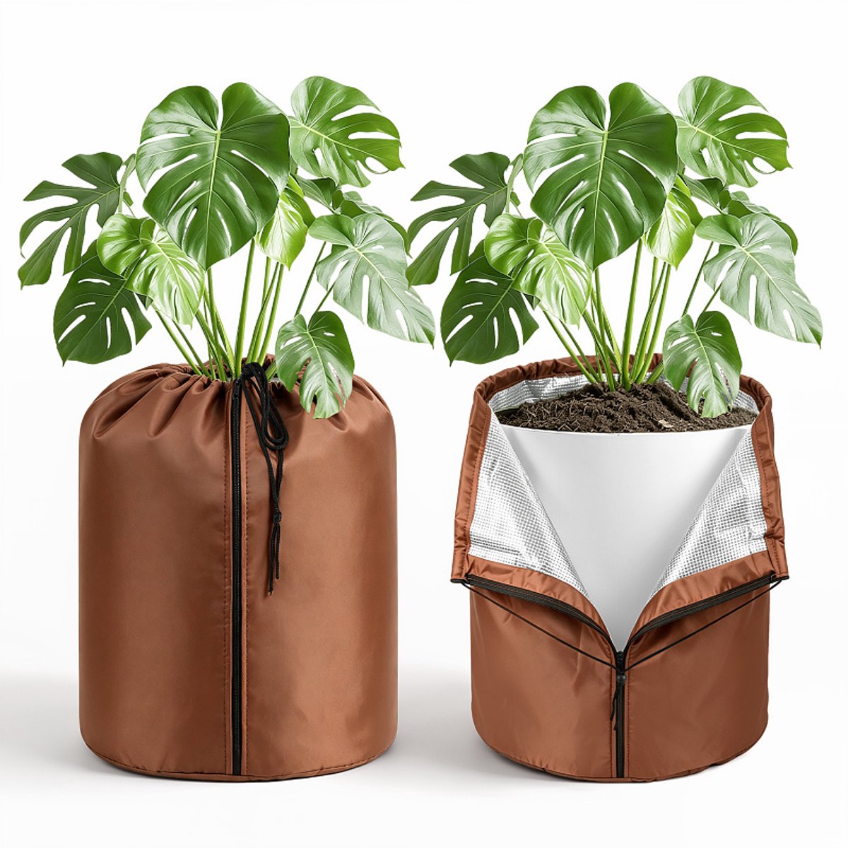 2 Stuks Winterbescherming voor Planten 50x45 cm Bruin voor Potplanten met Rits en Koord