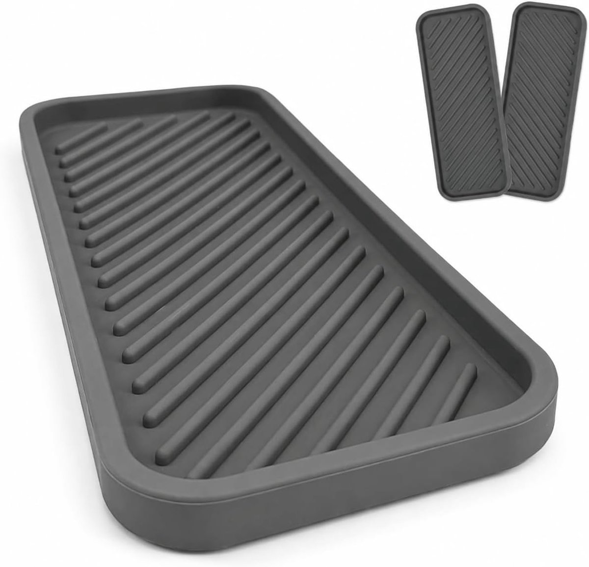 Set van 2 Siliconen Afdruipmatten - Grijs - 22,5 x 9 x 1,2 cm - Antislip Gootsteenorganizer voor Keuken en Badkamer