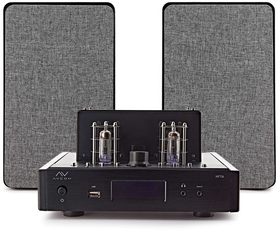 AVCOM Vintage Style-versterker met passieve luidspeakers, zwart — afbeelding 3
