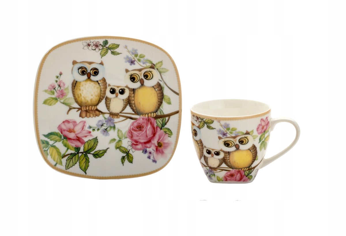 Porseleinen Koffie- en Theekopjes met Uilen - Set van 2