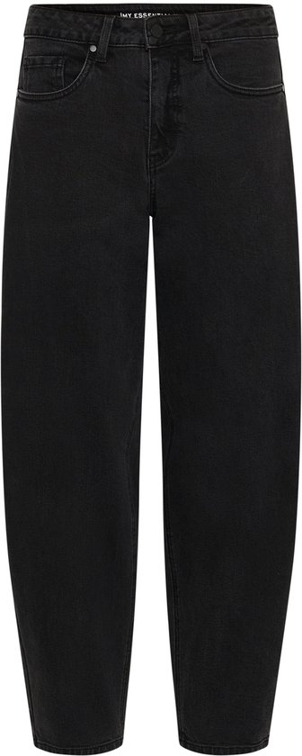 Zwarte spijkerbroek met hoge taille, barrelpijpen en merklabel "MY ESSENTIAL WARDROBE".