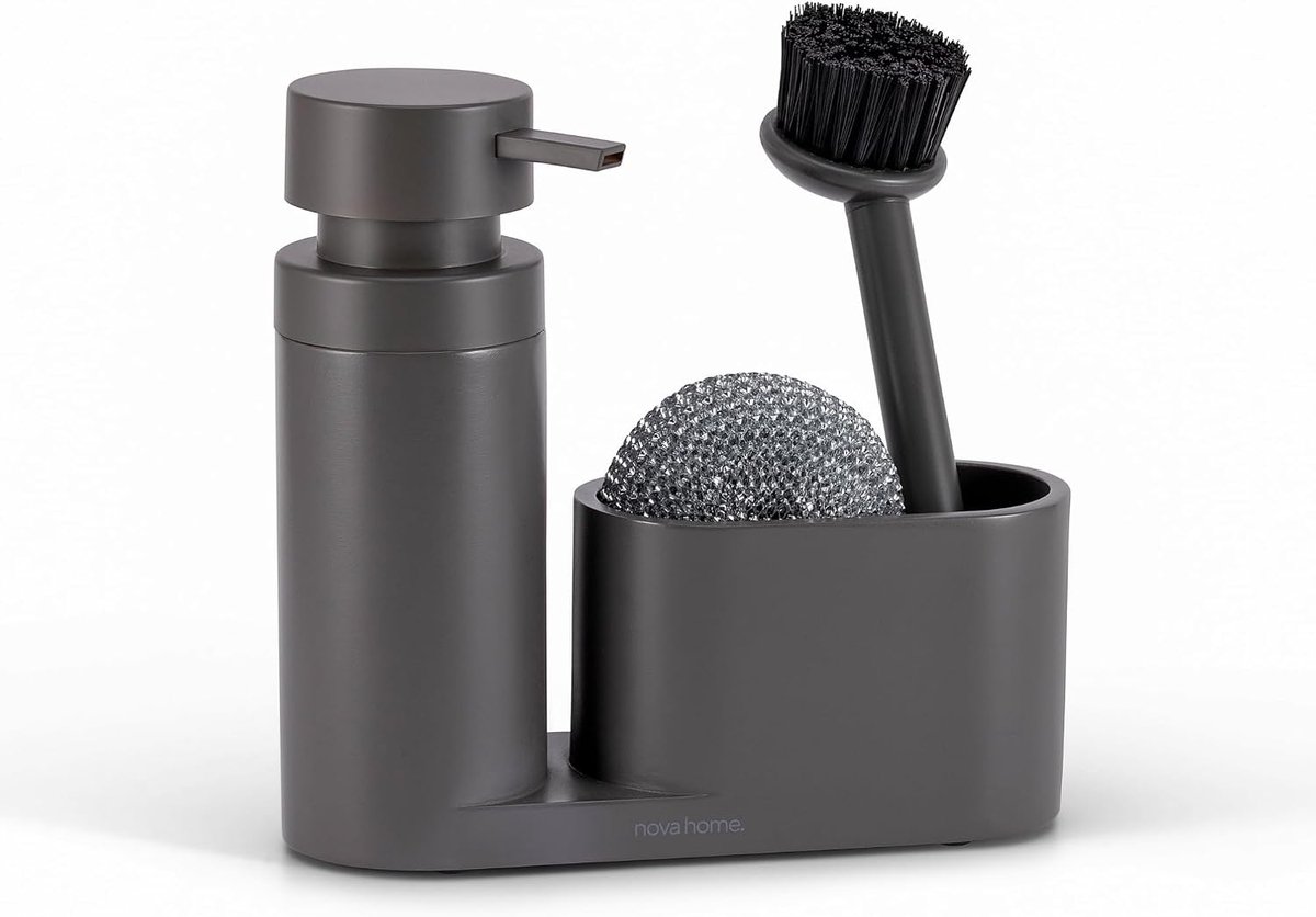 Modern Sink Organizer, Kitchen Organizer with Soap Dispenser, Stainless Steel Brush and Scratch-Resistant Scouring - ShopVlot