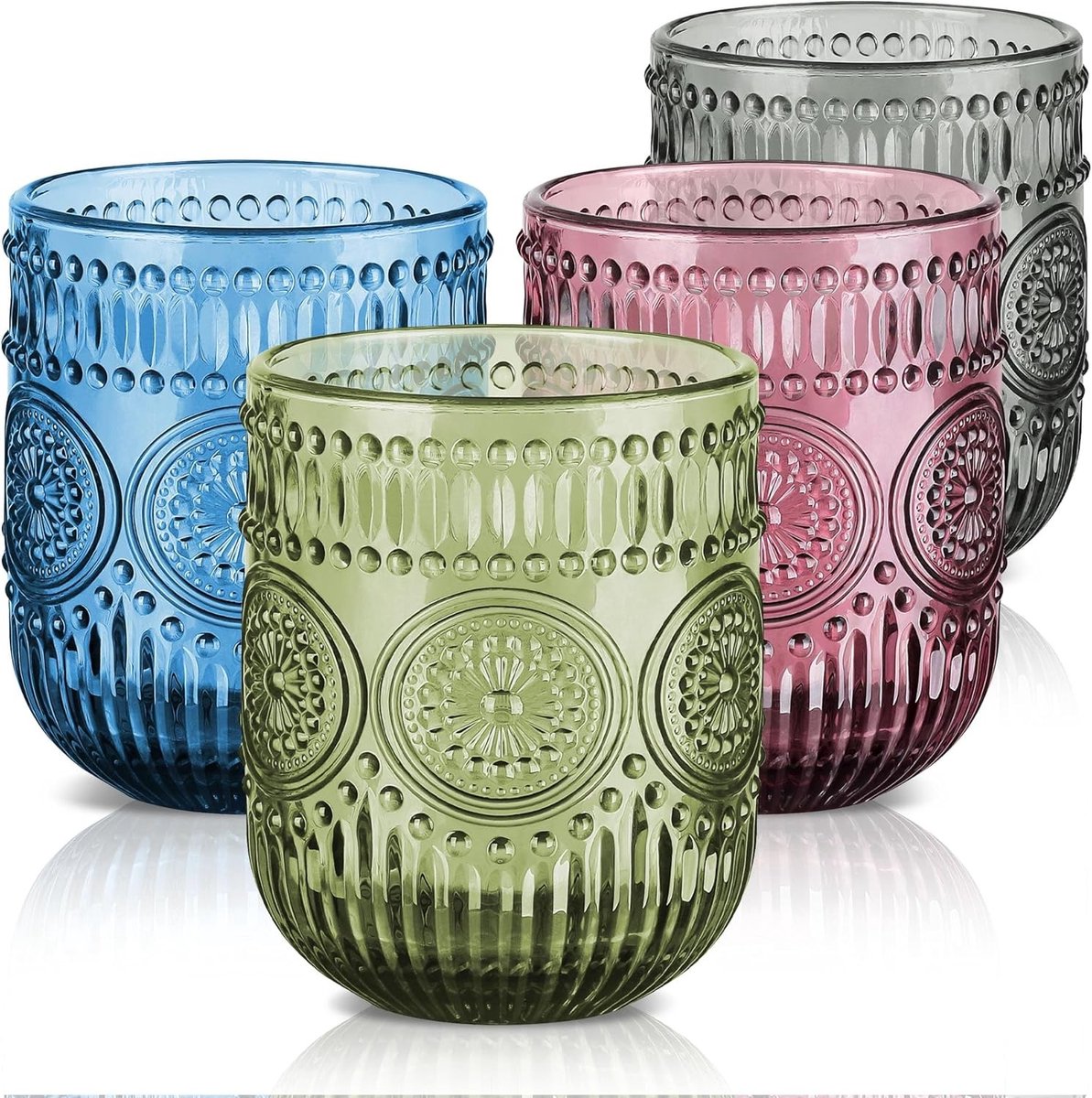 Limonadeglazen stapelbaar - Multicolor - 260 ml - Gekleurd loodvrij glas - Vintage drinkglazen set van 4