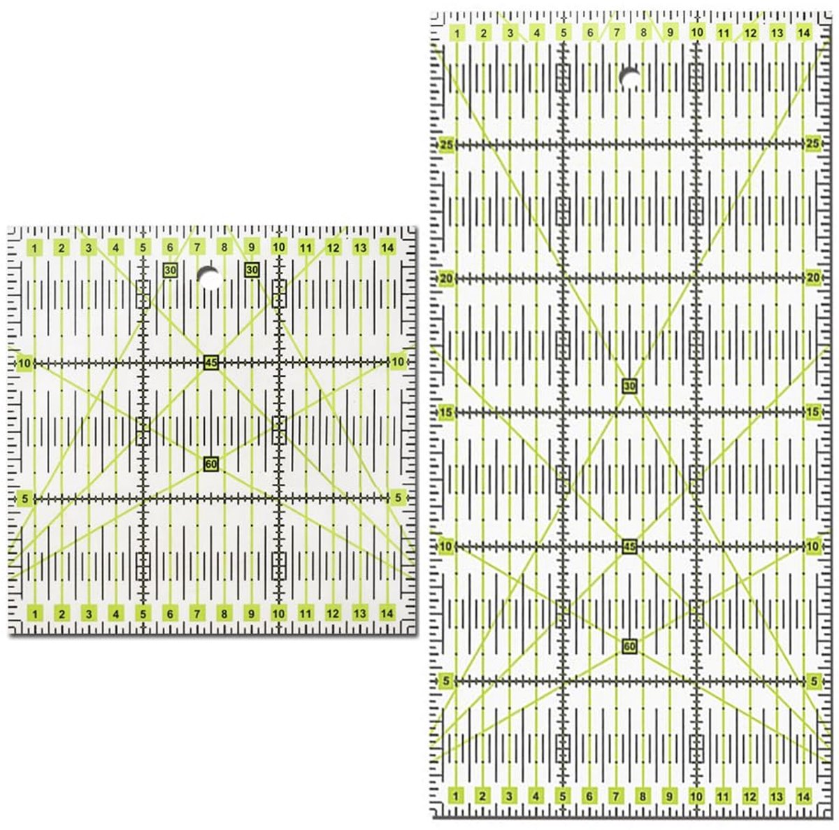 Patchwork liniaal set 15 x 15 cm en 15 x 30 cm - acryl - met twee-kleurige markeringen - ideaal voor precisie snijden - ShopVlot