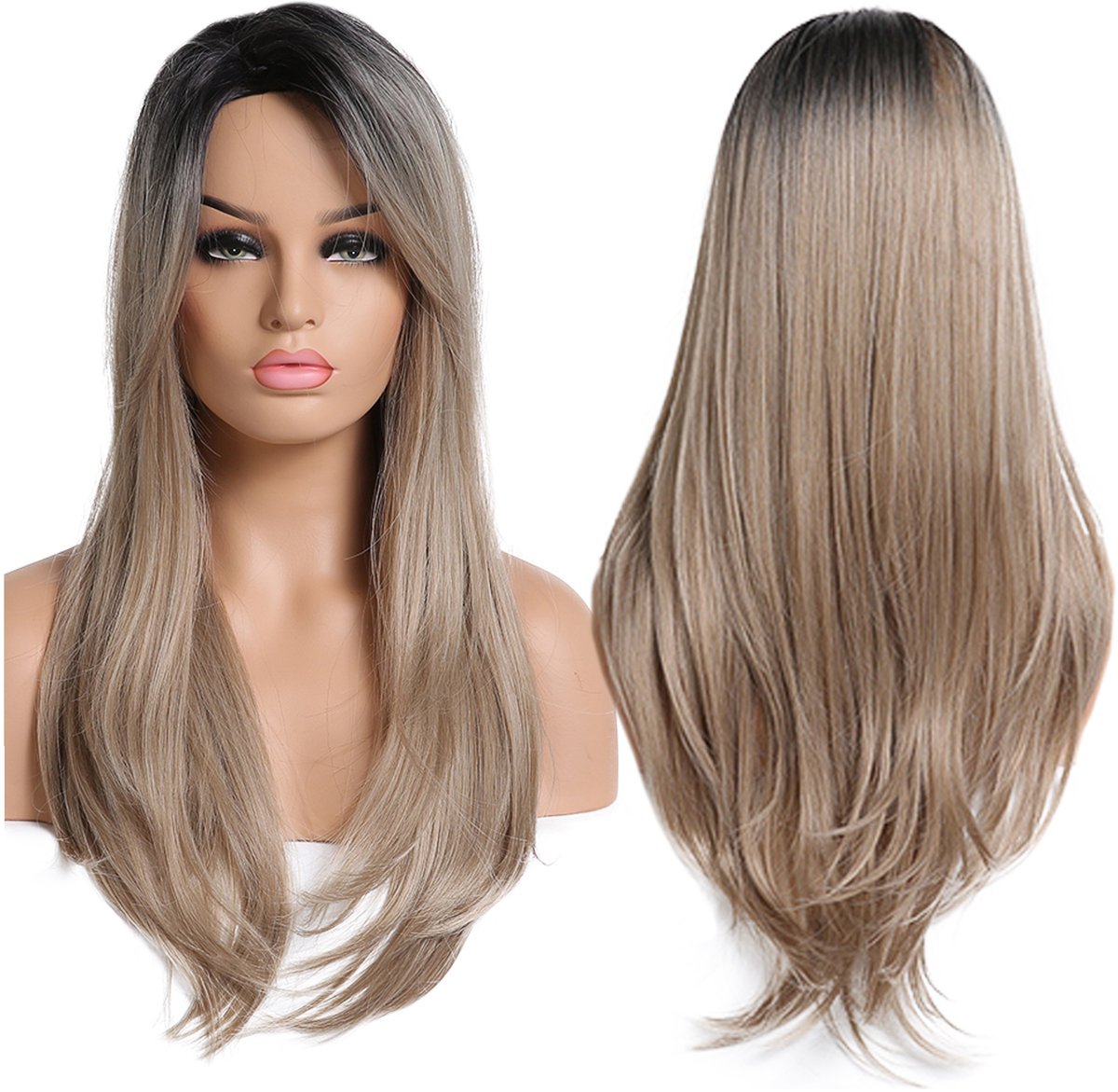 Lange blonde bruine ombre pruik - stijlvol en natuurlijk
