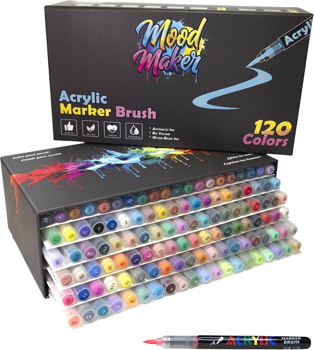 Acrylstiften - Multicolor - 120 Stuks - Professionele Kwaliteit met Penseelpunt - Voor Kunstenaars en Creatieve Projecten