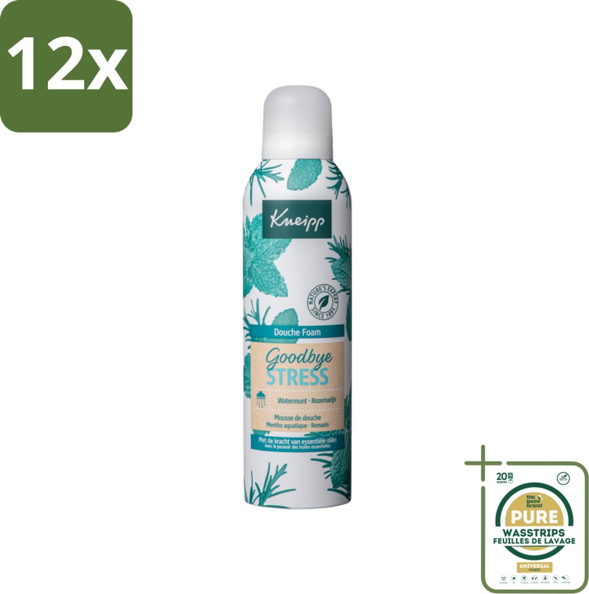 Kneipp - Douche schuim - Goodbye Stress - Watermunt & Rozemarijn - 200 ml - Voordeelverpakking - 12 stuks - Ontspannen - Verfrissend