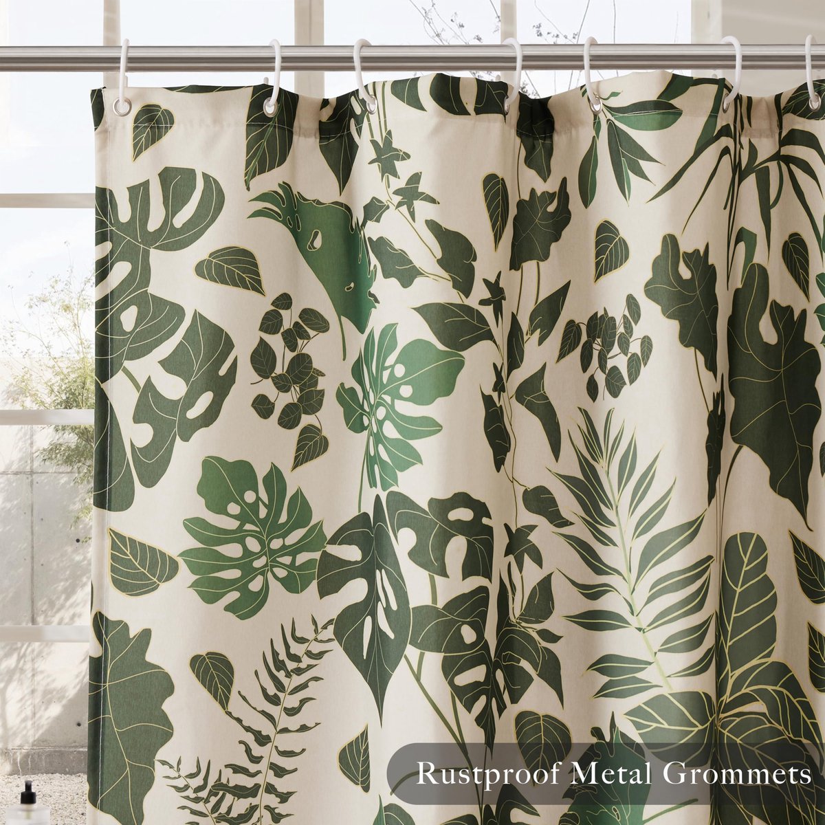 Douchegordijn 182 x 183 cm - waterdicht polyester - groene bloemen en tropische bladeren - vrolijke badkameraccessoire - ShopVlot