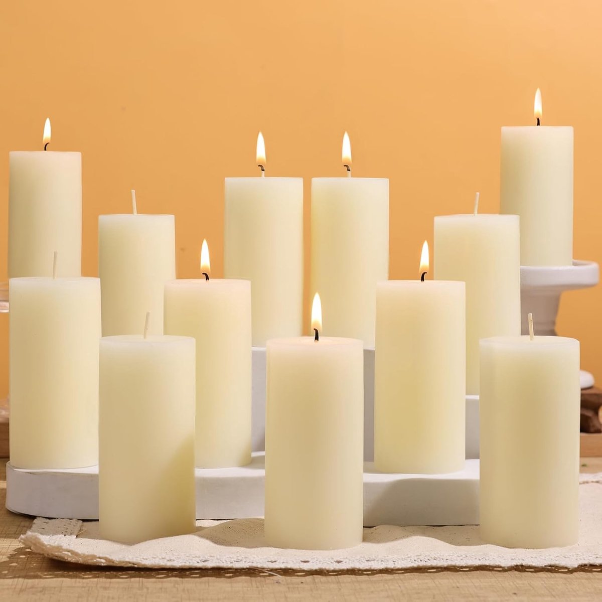 Zuilkaarsen - Crème - Set van 12 - Ideaal voor Decoratie en Sfeer