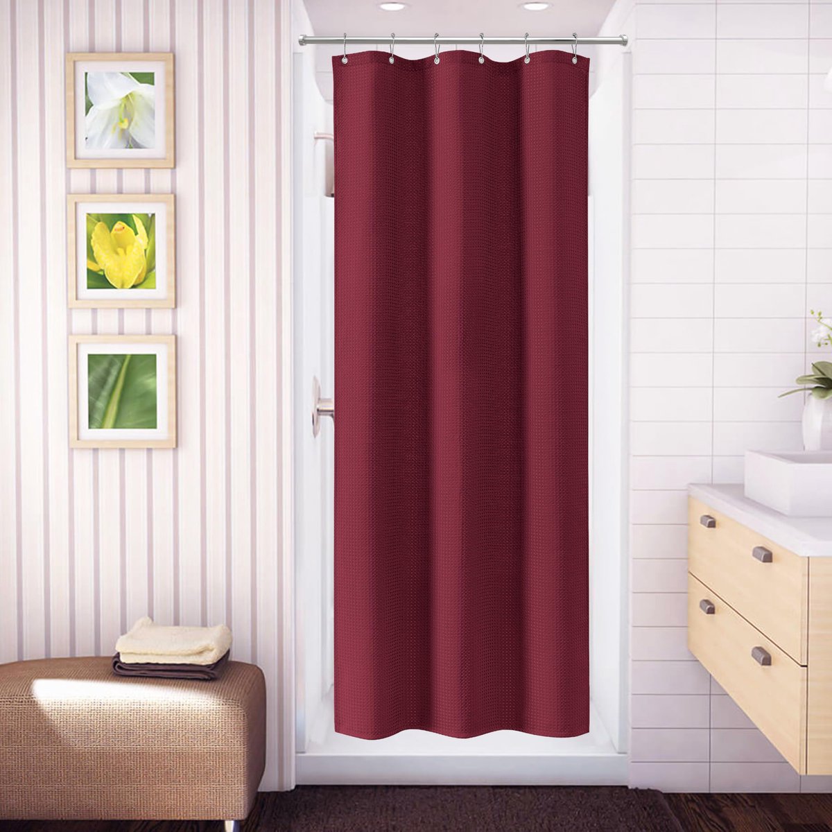 SnelShoppen - Douchegordijn Wafelstof Waterdicht met Metalen Ringen - Anti-schimmel Badgordijn Zwaar Textiel voor Badkamer Douchecabine 92 x 182 cm Bo