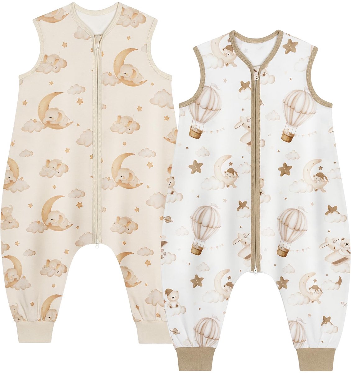 SnelShoppen - Yukkidds Babyslaapzak Zomer Voetjes, 0,5 TOG, Set van 2, 100% Katoen, Bruine Ballon, Geschikt voor Jongens en Meisjes 18-36 Maanden