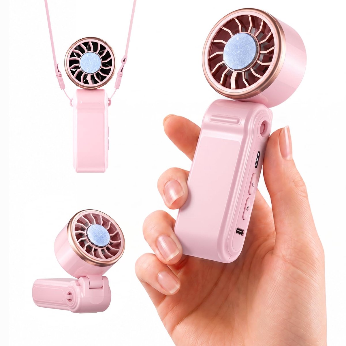 SnelShoppen - Draagbare Mini-Ventilator met Turboventilator en IJskoeling, 4000 mAh Accu Oplaadbaar, Hoge Snelheid 9800 tpm, Roze, Ideaal voor Buiten,