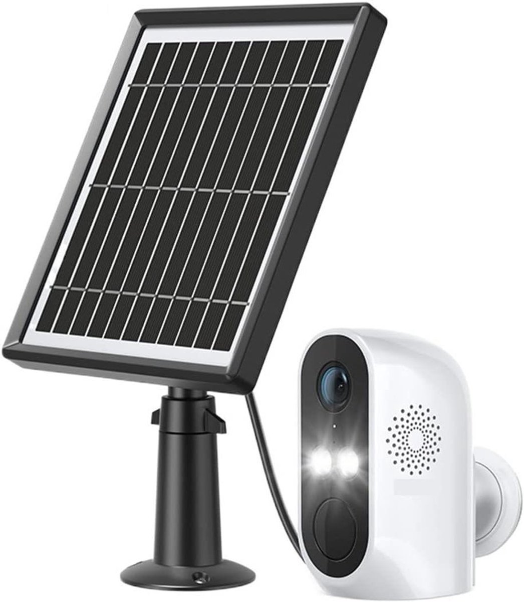 Draadloze Beveiligingscamera - Buiten Camera WiFi - Huis Beveiligen - Met Zonnepaneel - 1080p - Wit