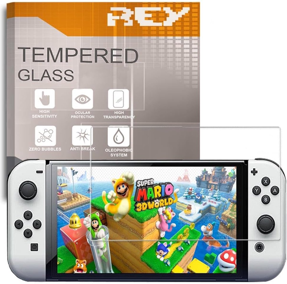 SnelShoppen - Screen Protector Film voor Nintendo Switch OLED - Gehard Glas Schermbeschermer, Tempered Glass, Anti-Kras, 2 Stuks, Transparant, Ideaal