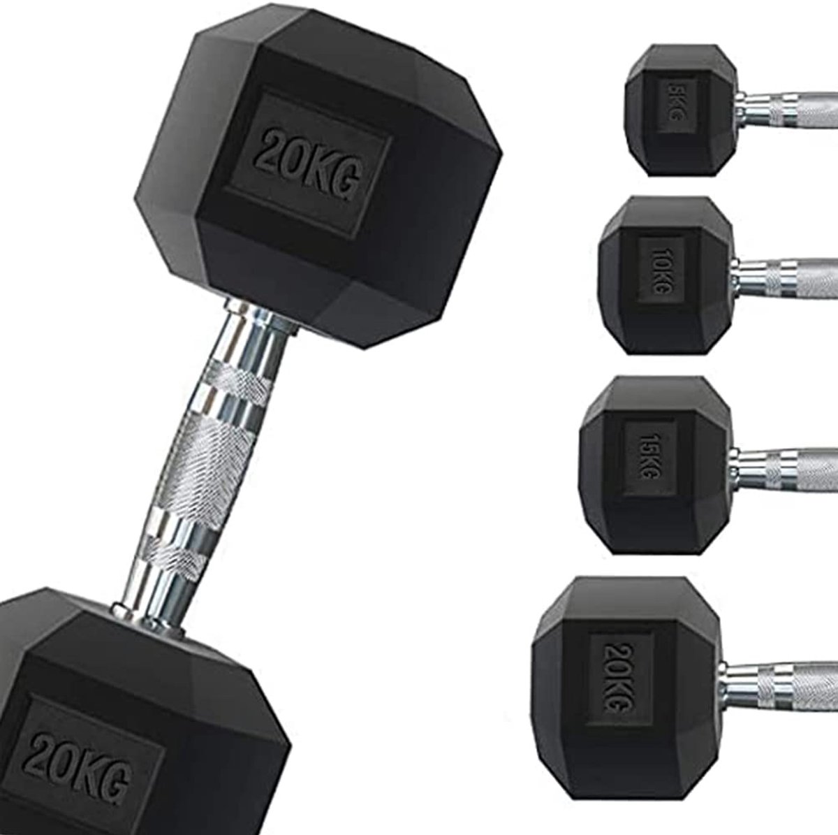 SnelShoppen - Professionele Rubber Zeshoekige Halter 1 tot 50 kg - Gewichtheffen Thuis of in de Sportschool - Ergonomische Antislip Handgreep - 5 kg