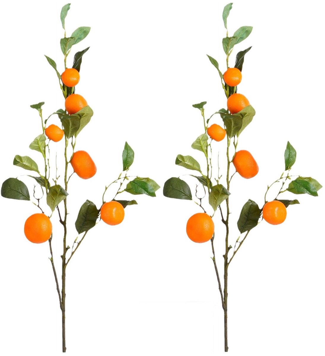 Mica Decorations Kunstplant takken Oranges - 2x - H104 cm - groen/oranje - kunststof - lange siertakken - fruit - sinaasappels