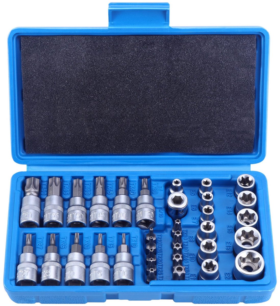 SnelShoppen - Torx Doppenset 34-delig - Steeksleutel en Bitset E4-E20 - T10-T60 Doppen voor Binnen en Buiten - Perfect voor Klussen en Onderhoud