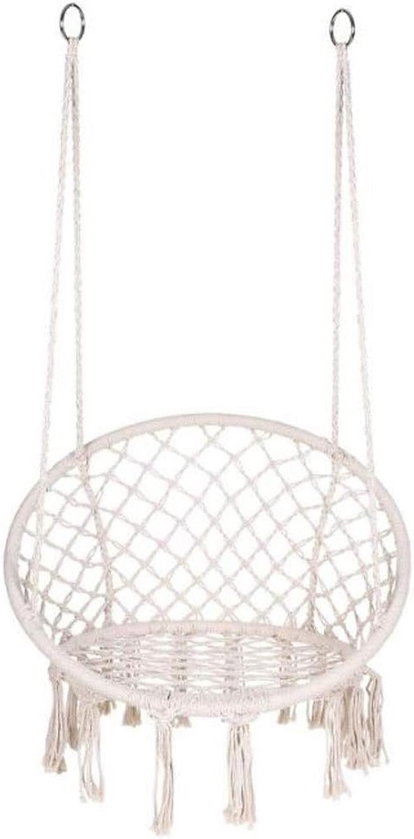Hangstoel Swing - Ronde Zetel - Ontspannen Buiten - Handgemaakt Etnisch Design - 80x120 cm - Wit