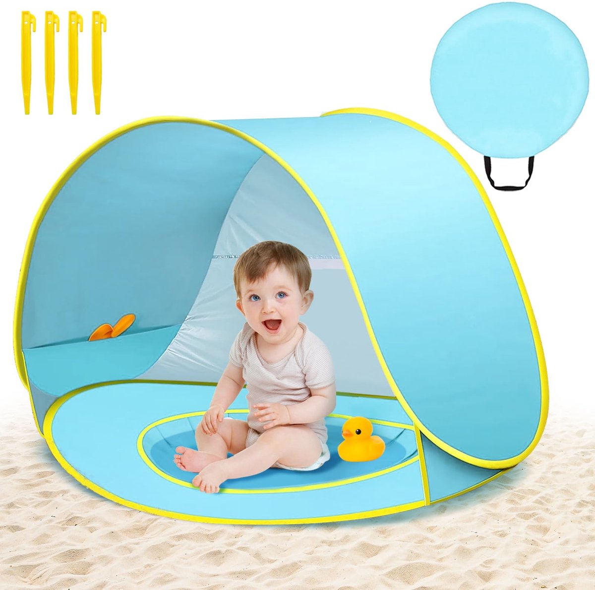 SnelShoppen - PQETBV Strandtent voor Kinderen - Instant Opvouwbare Tent - UPF 50+ Bescherming - Voor 1-3 Personen - Blauw - Perfect voor Strandvakanti